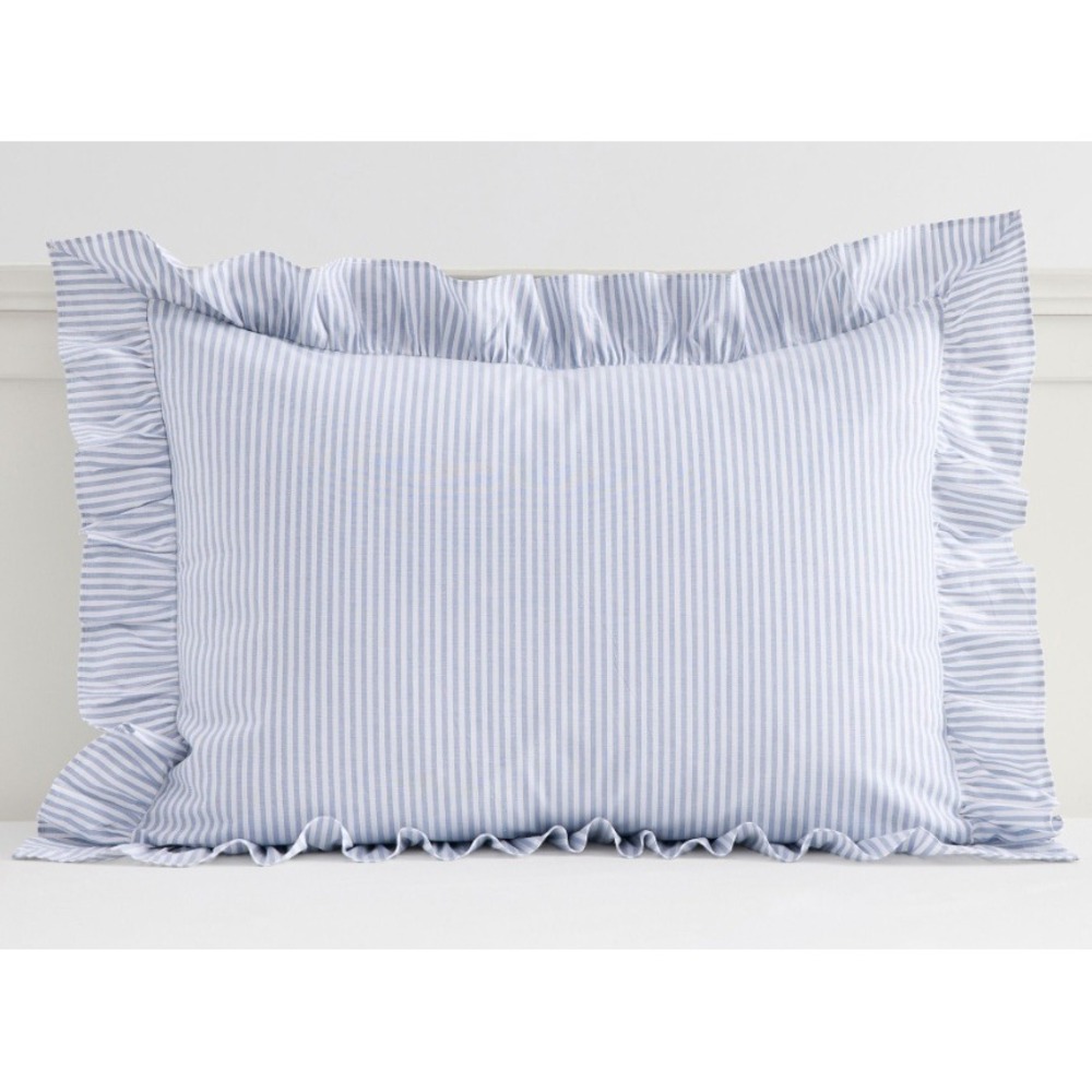 Pottery Barn Teen Ruffle Stripe Standard Sham Rockport Blue Ticking Striped